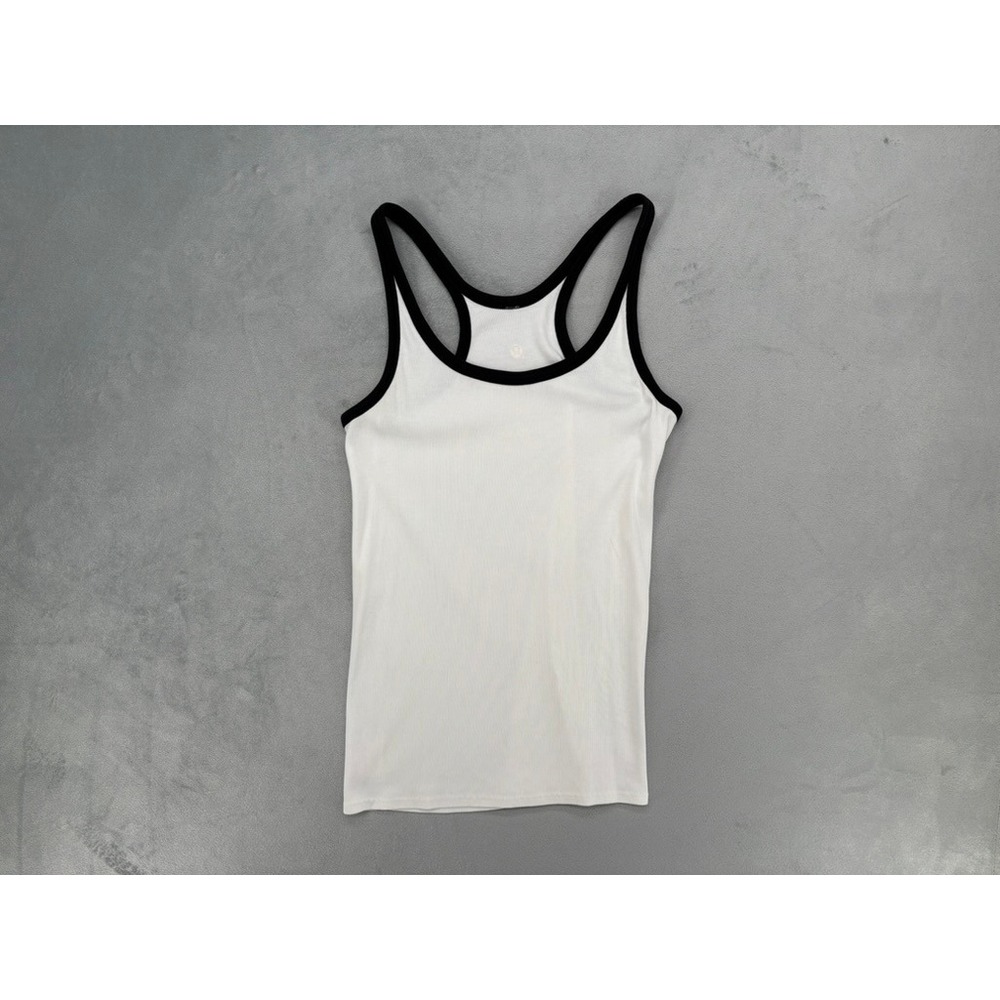 Lululemon Ebb to Street Tank Women Size 4 White Black Ribbed Racerback Yoga Top